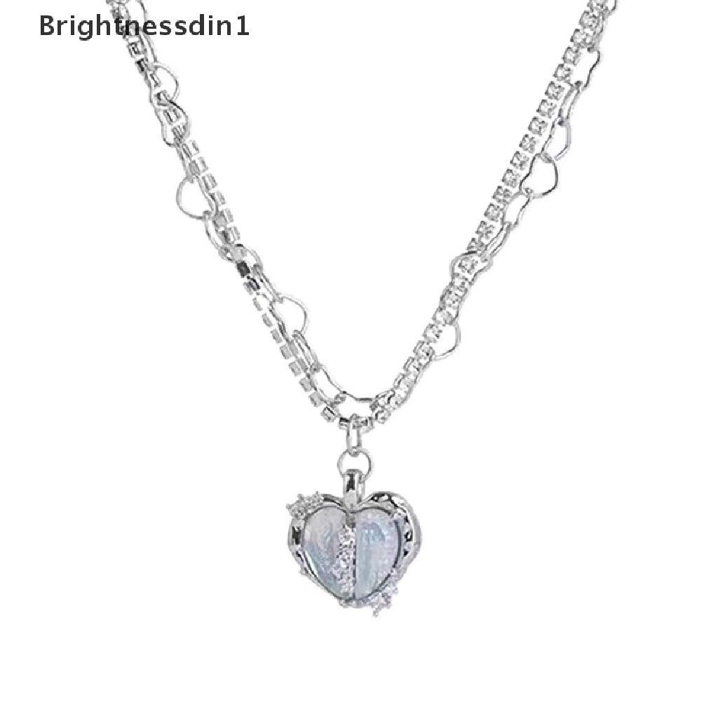 [Brightnessdin1] Korea Fashion Split Heart Pendant Kalung Opal Logam Warna Perak Mutiara Multi-Lapis Untuk Wanita Trendi Elegan Perhiasan Hadiah Butik