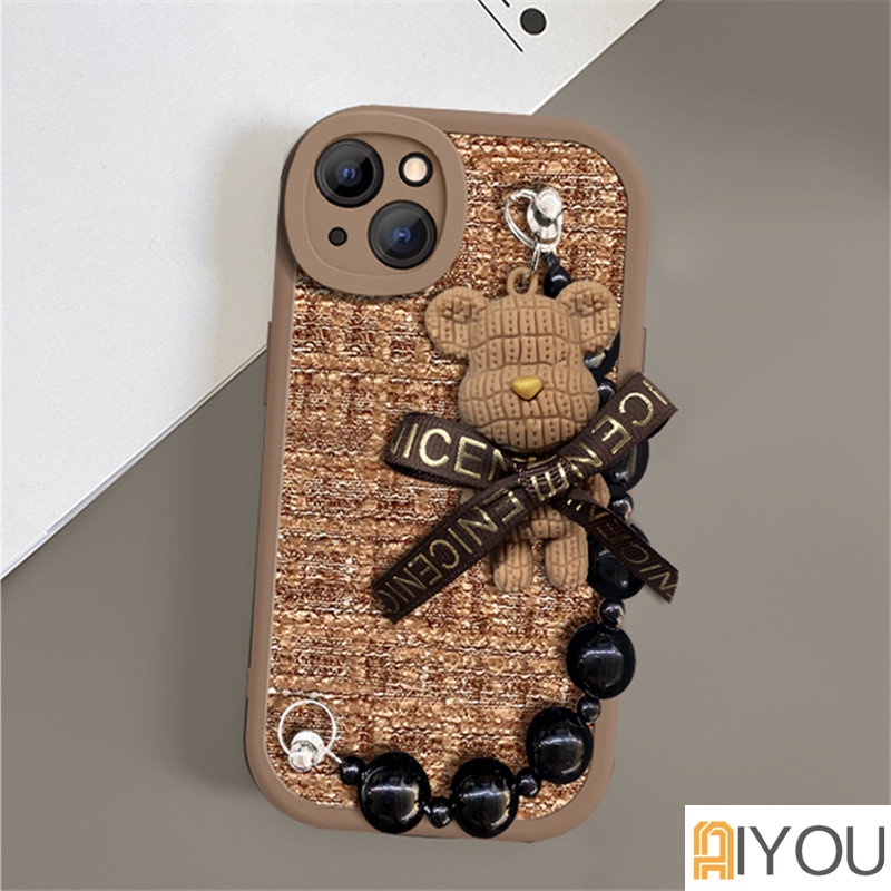 IPHONE Casing Ponsel Desain Gambar Beruang Anyaman Dua Warna Cocok Dengan Iphone12 13 14 11 Pro Max X Xs Max Xr