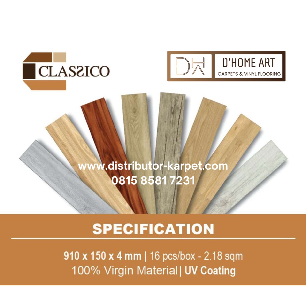 Lantai SPC Classico Motif Kayu Sistem Click Tebal 4mm