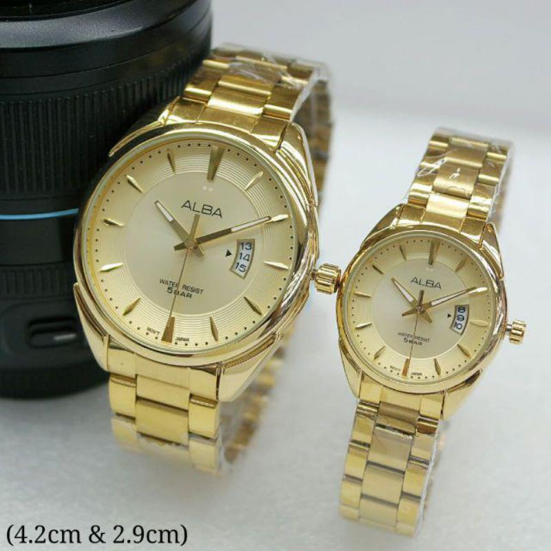 Jam  Couple Emas ALBA  anti Air / Jam Tangan Pasangan  Stainles steel