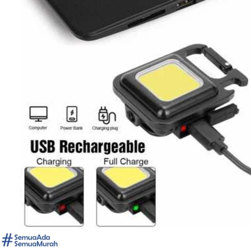 Mini COB Keychain Light Lampu Senter LED Portable USB Gantungan Kunci