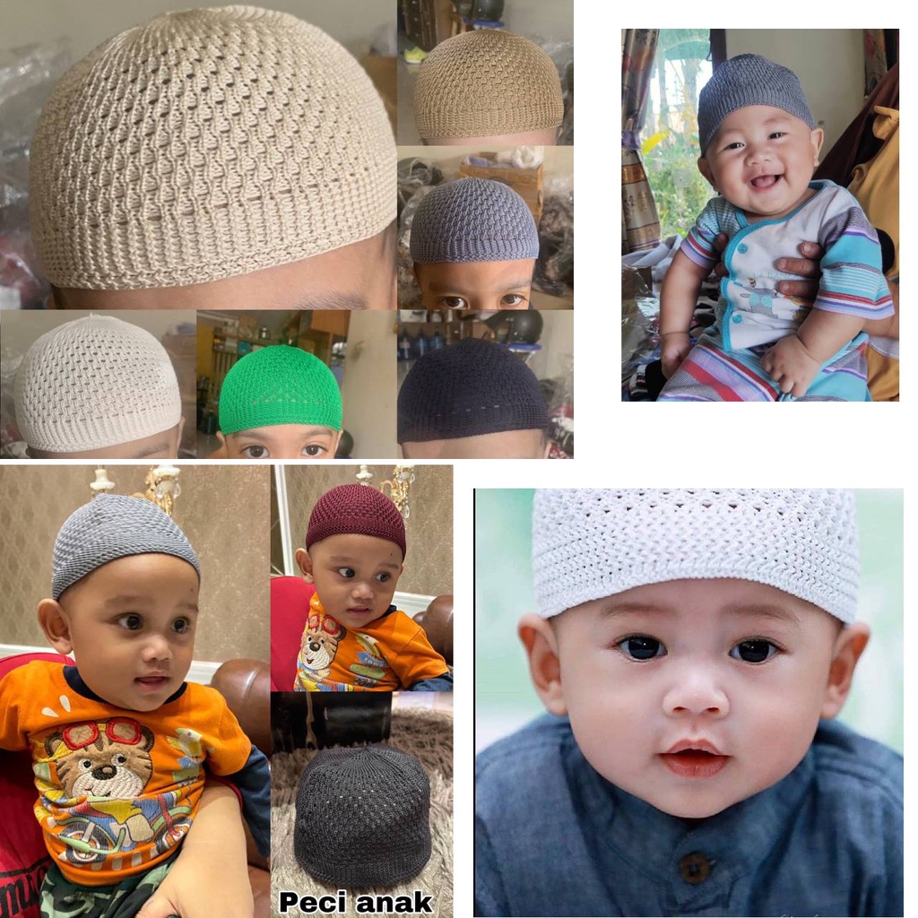 Topi Rajut / PECI BAYI Bahan Rajut 0-10 Thn / Peci Akikah Bayi