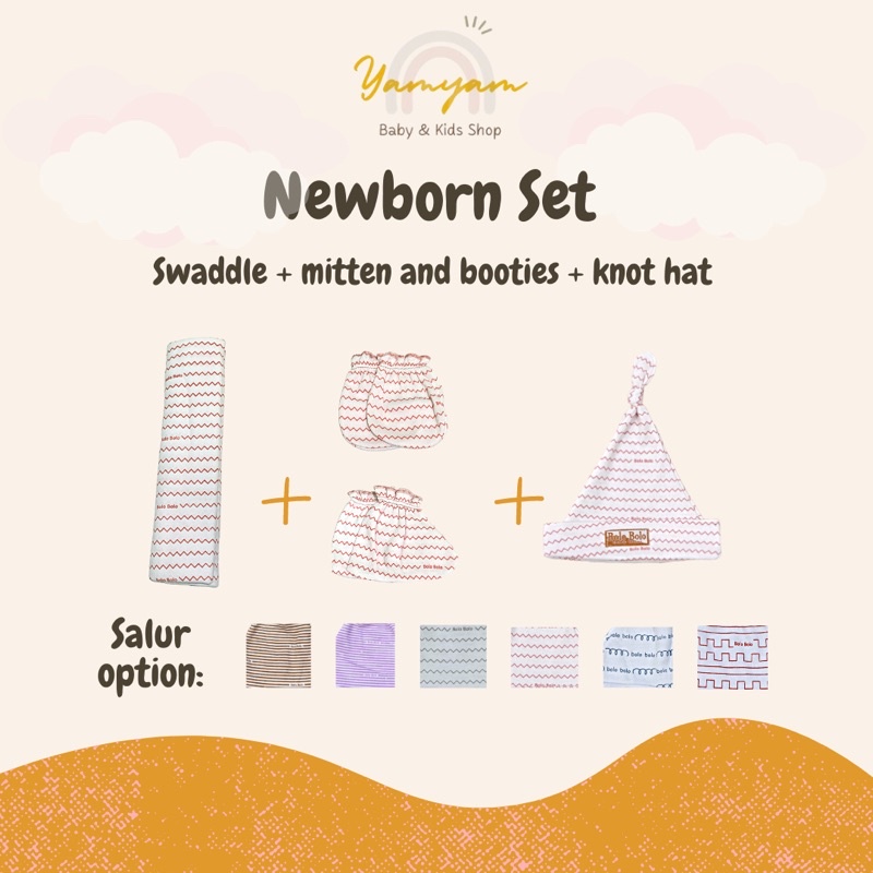 newborn set bedong set package paket bayi baru lahir swaddle mitten booties knot hat bedong sarung tangan kaki sartaki stk topi bayi