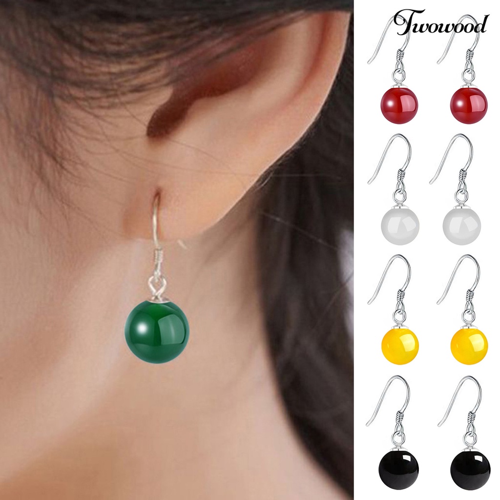 Twowood 1pasang Menjuntai Anting-Anting Bebas Alergi Tidak Luntur Gloss Tinggi Poles Liontin Dekorasi Geometris Faux Kristal Manik Hook Drop Earrings Fashion Perhiasan