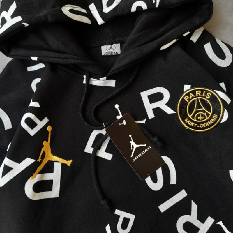 SWEATER HOODIE JORDAN PARIS PSG FULL PRINT HITAM FULLTAG &amp; LABEL