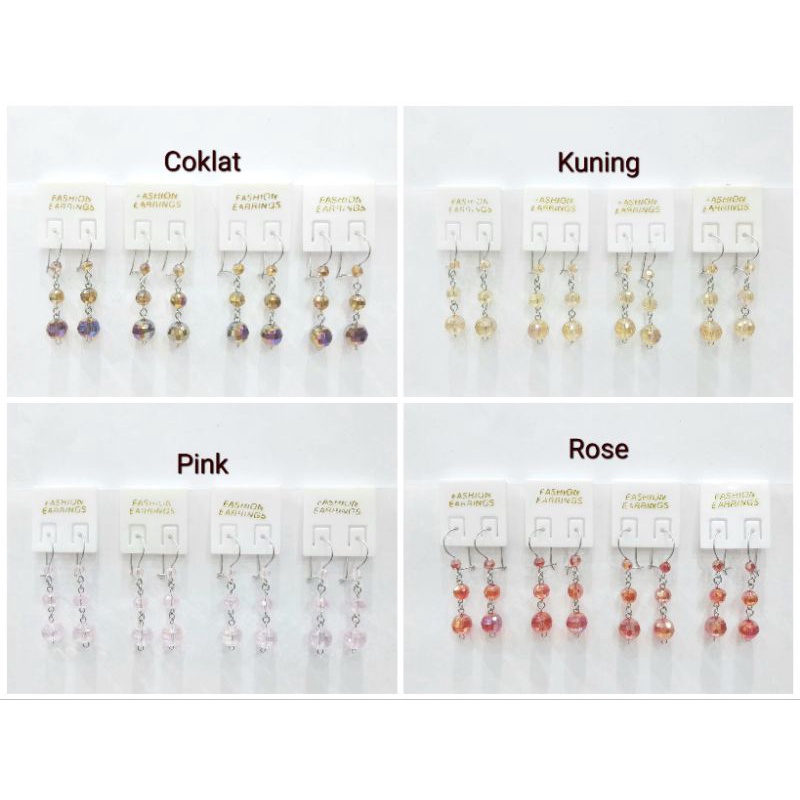 10pasang Anting Monel Monte Kristal Tiga Juntai Grosir