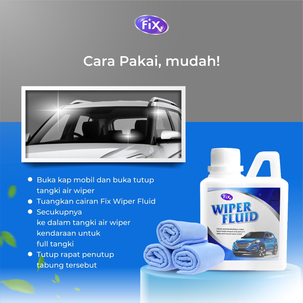 Fix Wiper Fluid Cairan Pembersih Kaca Mobil Ampuh Anti Jamur dan Debu-Cairan pembersih kaca 500ml