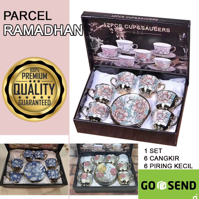 

(COD) Paket Parcel Cangkir Teko Keramik Parsel Set 6 Cangkir 6 Piring Eropa