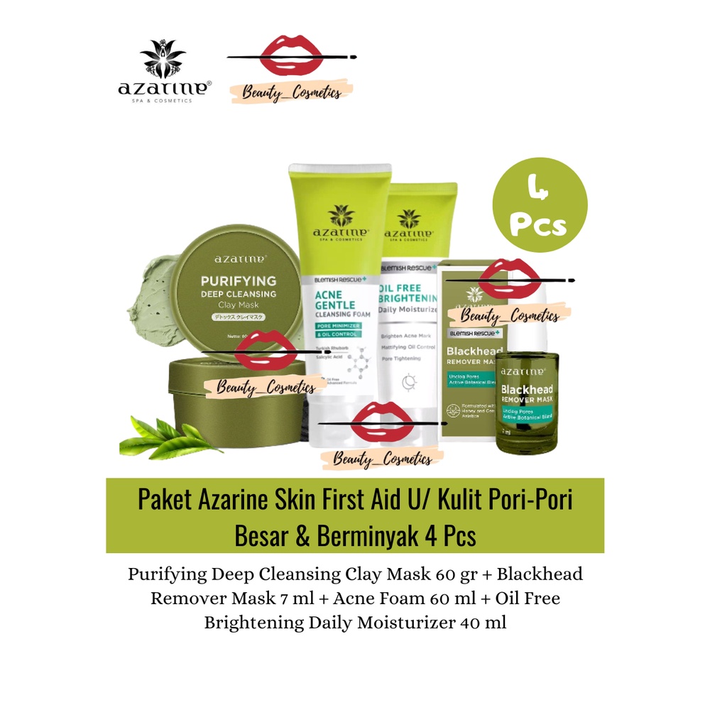 Paket Azarine Skin First Aid 4 Pcs U/ Kulit Pori-pori Besar & Berminyak (Acne Spot Serum+Blackhead R