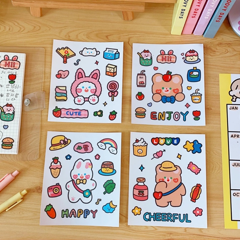 [Wholesale Prices] [Featured] Dress-up Game Cartoon Face Change Sticker Fun Diy Child Sticker bear cartoon hand account sticker mobile phone diary water cup decoration sticker