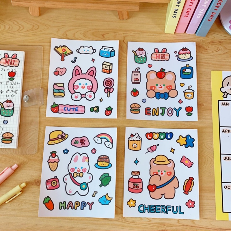 [Featured] Fun Diy Child Sticker fashion mobile phone diary water cup decoration sticker Dress-up Game Cartoon Animal Face Change Sticker bear cartoon hand account sticker