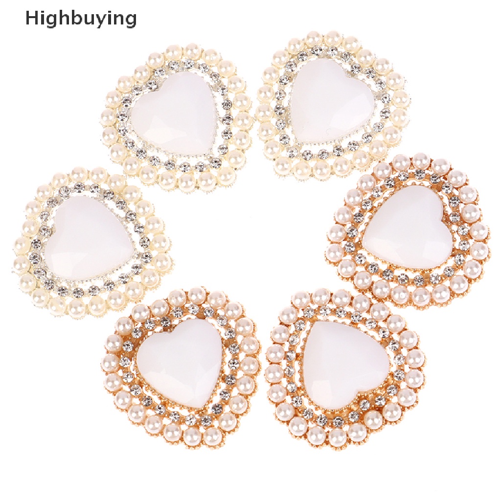 Hbid 10Pcs Bentuk Hati Mutiara Alloy Berlian Imitasi Flat Bottom Snap Decoration DIY Dress Dekorasi Aksesoris Glory