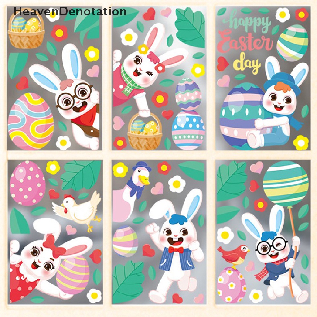 [HeavenDenotation] 1pc Stiker Jendela Kaca Happy Easter Colorful Bunny Eggs Wall Sticker 20x30cm HDV