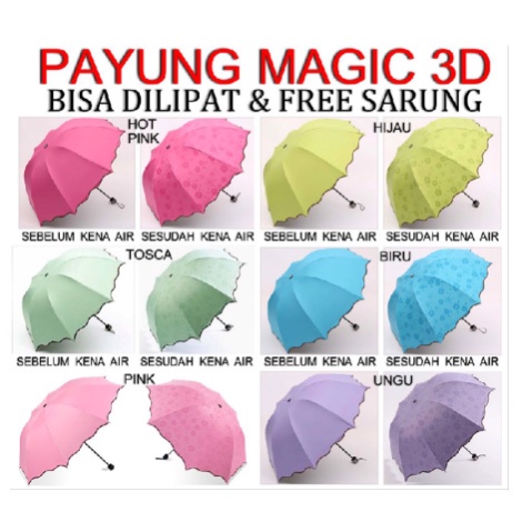 PAYUNG LIPAT AJAIB KELUAR MOTIF BILA KENA AIR 3D MAGIC UMBRELLA HUJAN Anti UV