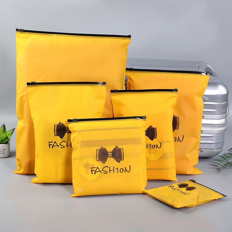 [Unggulan]1/5Pcs Tas Penyimpanan Pakaian Dalam PE Buram Bening Little Daisy Clothing Zipper Storage Bag Yellow Frosted Bow Zipper Organizer Bag