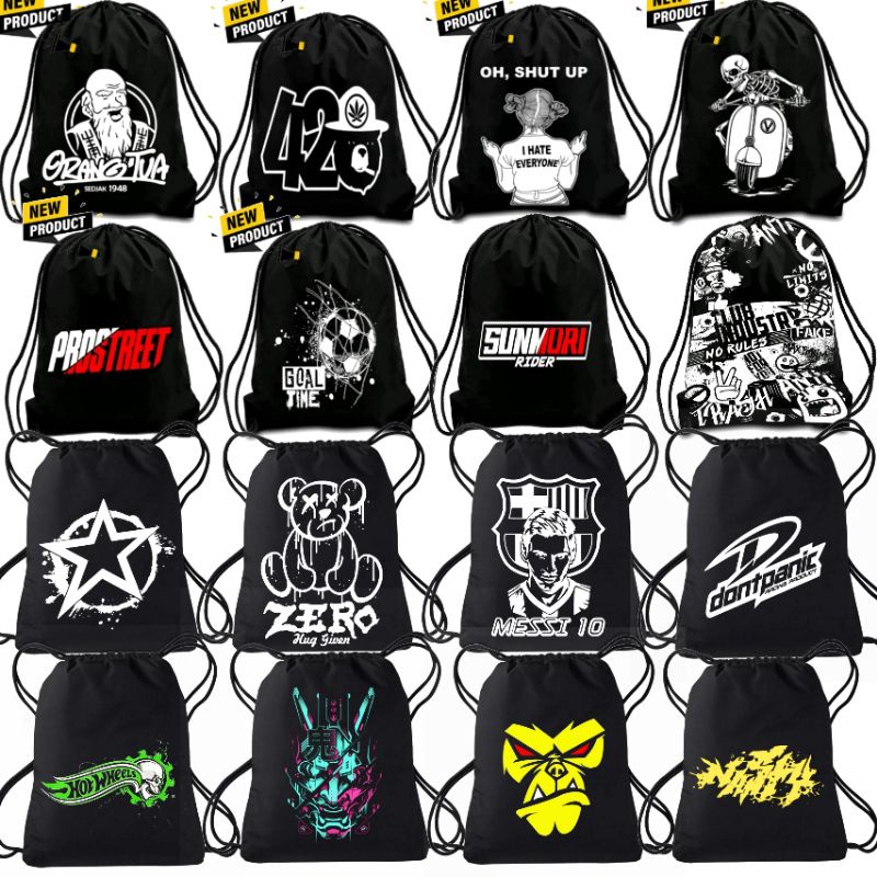 Tas string bag pria wanita terbaru bahan taslan/Tas ransel olahraga tali sumbu/Tas anak anak dan dew