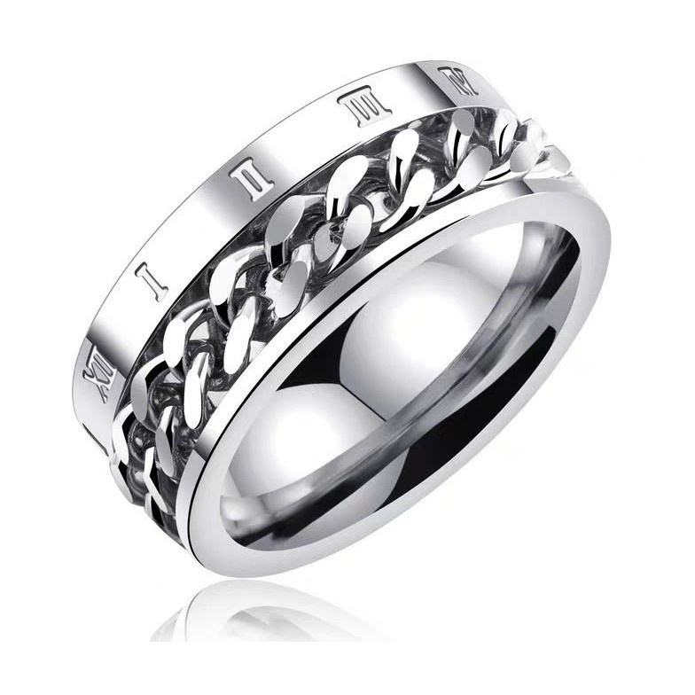 Cincin Rantai Bahan Titanium Steel | Cincin Angka Romawi Bahan Stainless Steel Warna Hitam | Anting Tusuk Hypoallergenic Anti Pudar Untuk Pria / Wanita | Kotak Hadiah Untuk Hadiah