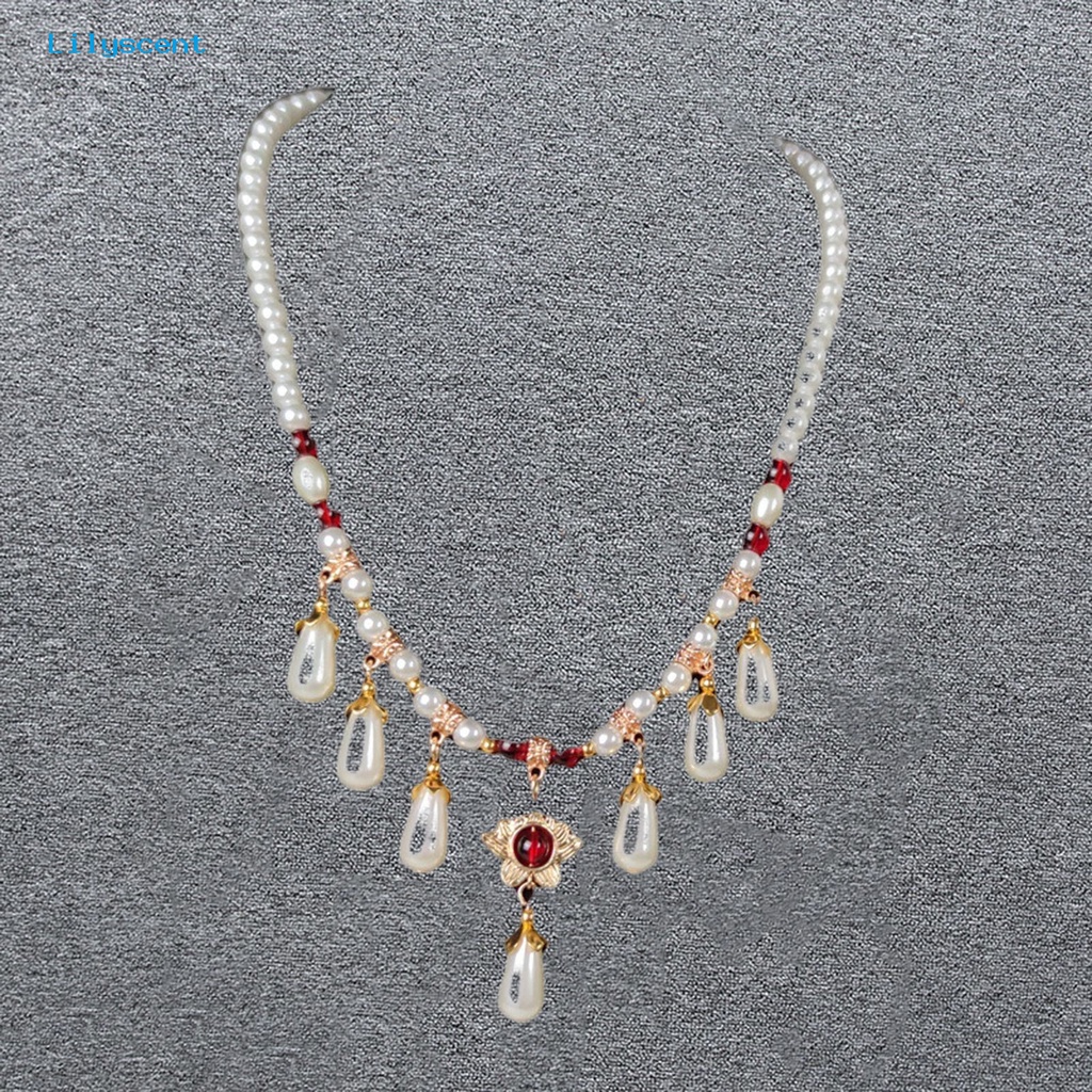 [LS] Hias Berlian Imitasi Teardrop Liontin Adjustable Vintage Kalung Wanita Mutiara Imitasi Cheongsam Kalung Perhiasan Aksesoris