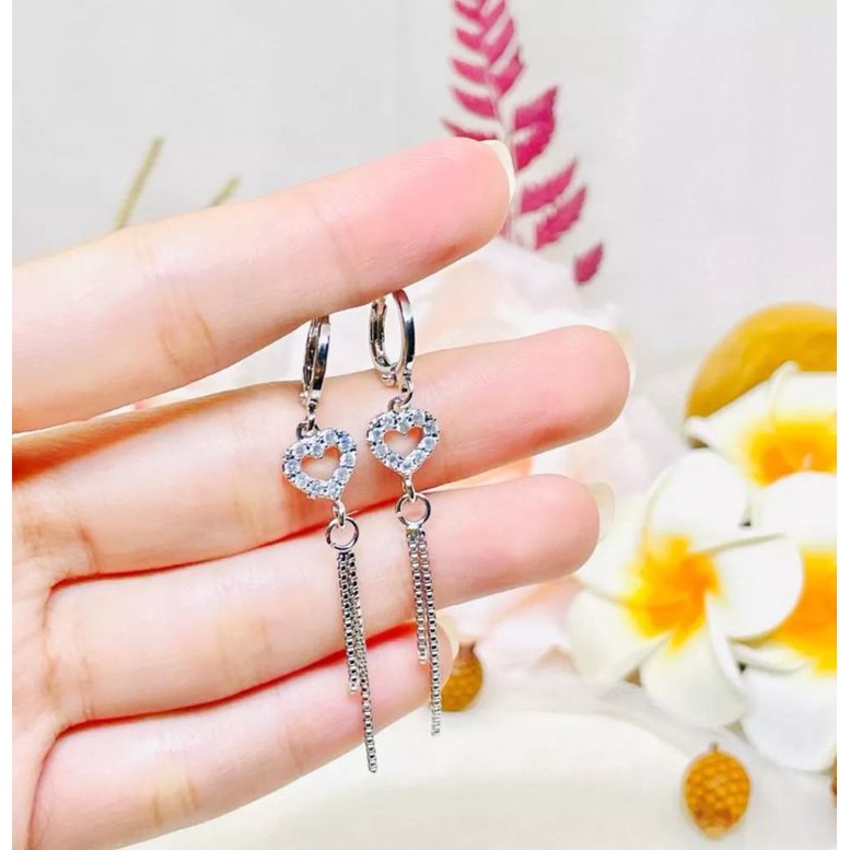 Anting Jepit Jurai Love Silver Anting Titanium Anti Luntur Anti Karat