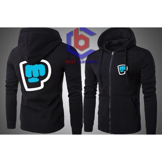 Jaket Hoodie Sweater Pewdiepie Outerwear Pria Wanita Zipper Resleting Depan Polos Sablon Polyflek Ko