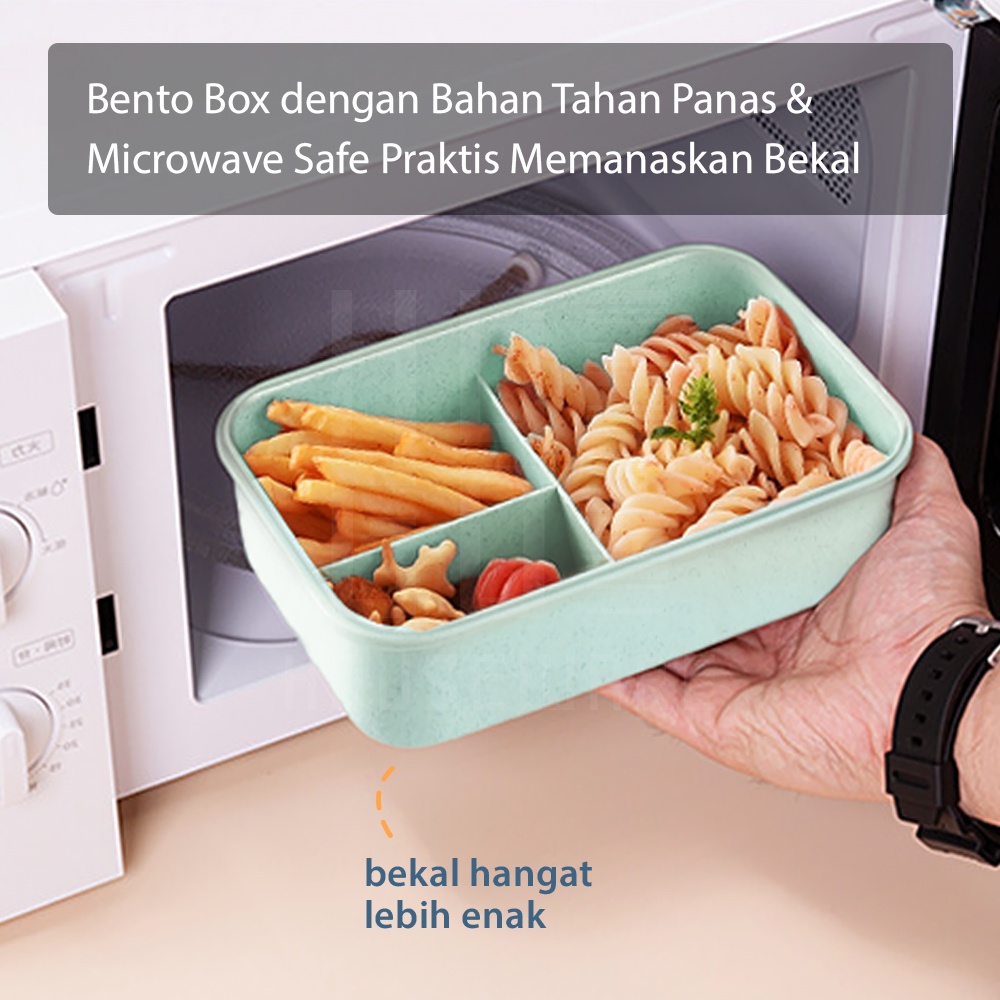 HUGO Lunchbox Jerami Kotak Bekal Makan Siang Tempat Makan 1200 ml Anti Tumpah Free Alat Makan