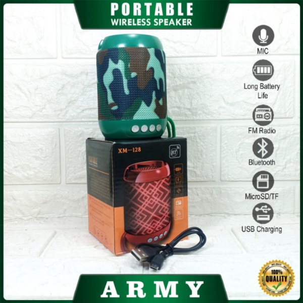 Jual ERRLY XM-128 Portable Bluetooth Speaker Mini  Phone Stand HP XM128 - Army Diskon