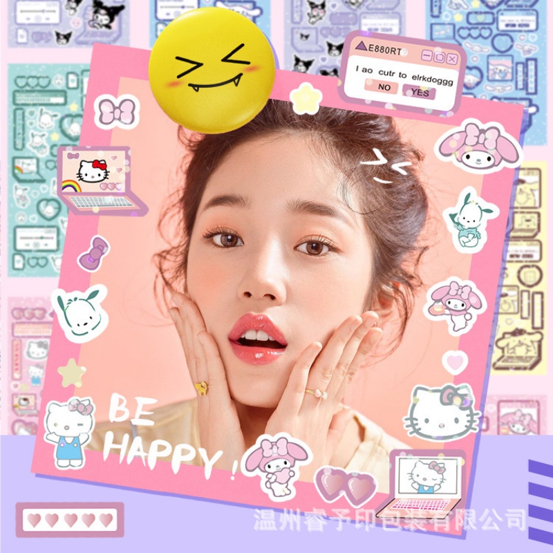 Stiker Kartun Sanrio Stiker Berkilau Korea Ins Gadis Guka Stiker Cartoon Handbook Bahan DIY Bintang Stiker Hias Kreatif Kucing Kecil Kartu Stiker Alat Tulis Stiker