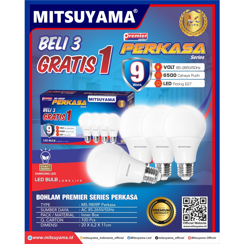 Mitsuyama MS-9812P Lampu Led Bulb 12w Premier Series Perkasa Multipack Kemasan Isi 4 Pcs Original