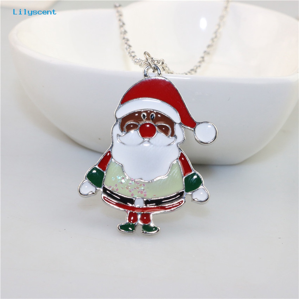 [LS] Wanita Kalung Enamel Meriah Berlian Imitasi Mengkilap Hias All-match Dekoratif Hadiah Tahun Baru Merry Christmas Santa Claus Snowman Elk Pendant Necklace Perhiasan Aksesori