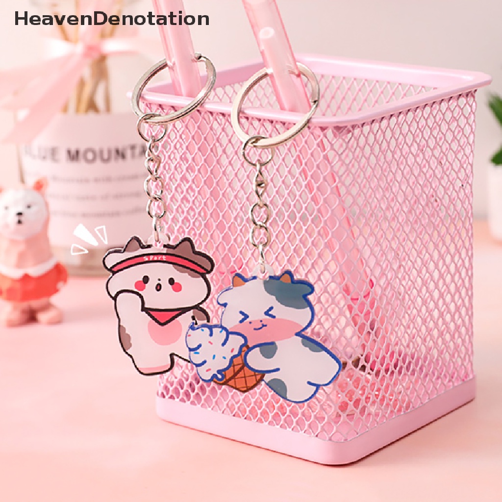 [HeavenDenotation] Kartun Akrilik Ekspresi Gantungan Kunci Net Merah Lucu Pasangan Tas Sekolah Ornamen Ternak Sekitarnya Berdiri Liontin Pesona Keyring Hadiah HDV