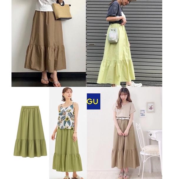 NEW STOCK GU Uniqlo Poplin Tiered Skirt & GU Uniqlo Fleece Ruffle Skirt - Rok Midi Wanita