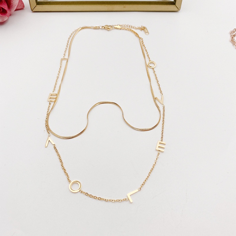 Kalung Double Layer Untuk Wanita | Kalung Multilayer | Cincin Titanium Steel Lapis Rose Gold 18K Untuk Wanita | Kalung Emas | Hadiah Ulang Tahun Anniversary |  Tas Ransel Anti Air / Pudar