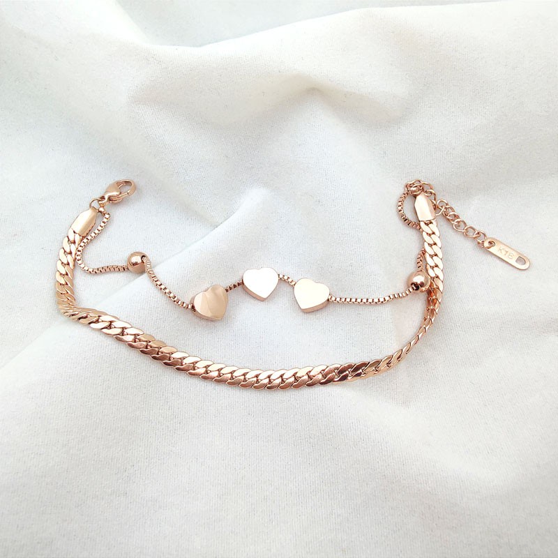 Gelang Bahan Titanium Steel 18k Warna Rose Gold Untuk Wanita