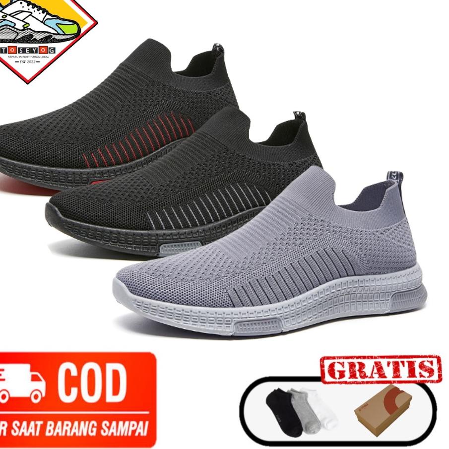 ☆ Toseyog 004 Sepatu Kanvas Pria Rajut Tanpa Tali Sepatu Pria Sport men Sneakers ✰