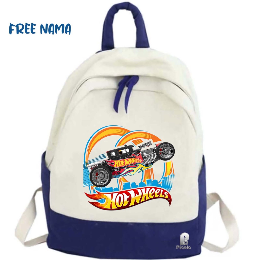 TAS RANSEL BACKPACK ANAK SEKOLAH MOTIF HOTWHEELS UNISEX (FREE NAMA)