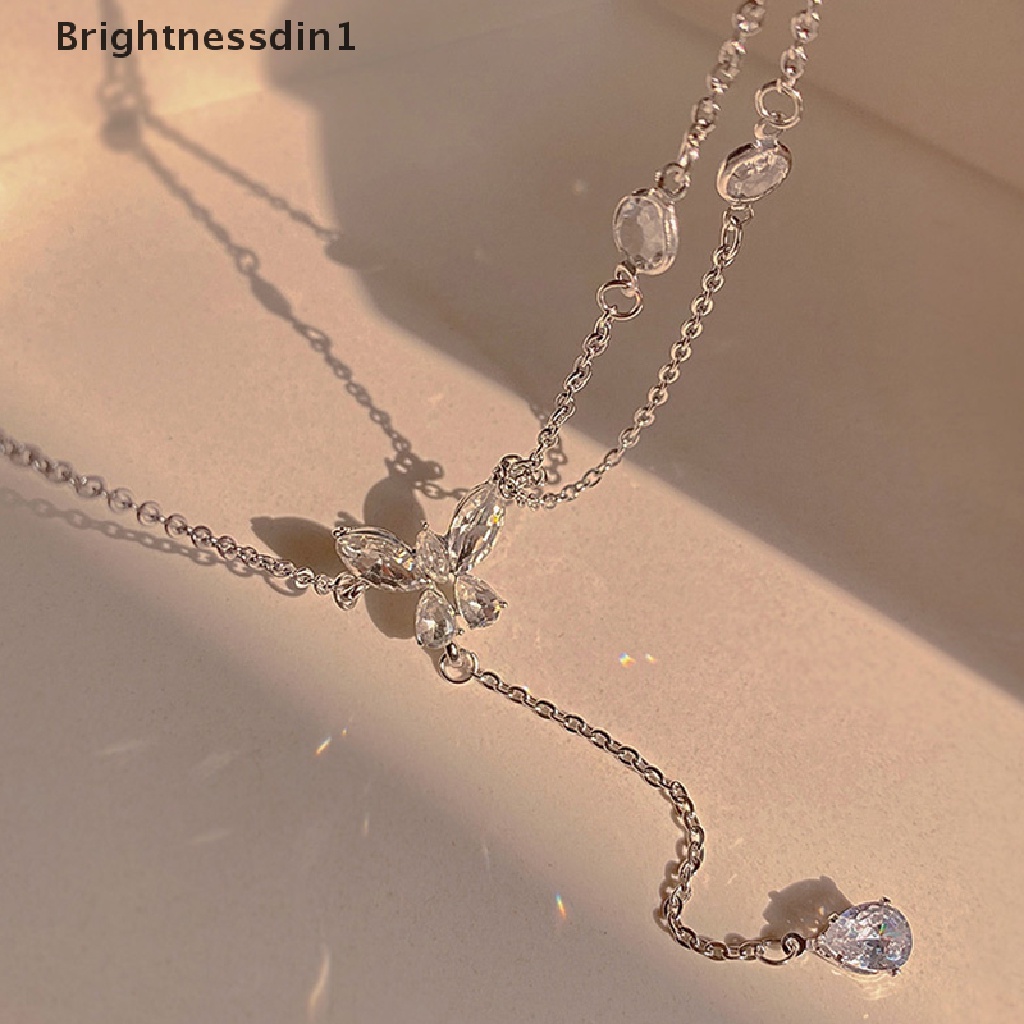 [Brightnessdin1] Rumbai Panjang Kristal Liontin Kalung Fashion Zirkon Kupu-Kupu Kalung Gothic Manis Vintage Wanita Perhiasan Kalung Butik