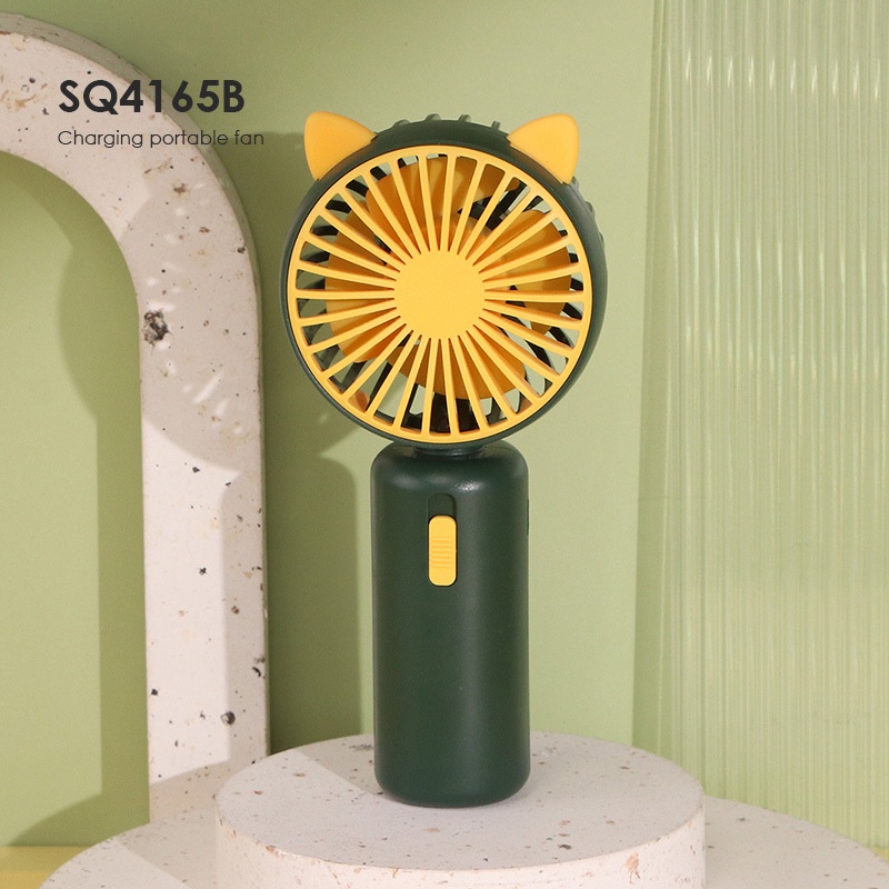 Kipas Genggam Angin Mini Karakter Fan Lucu Handheld USB Rechargeable Portable-Hijau