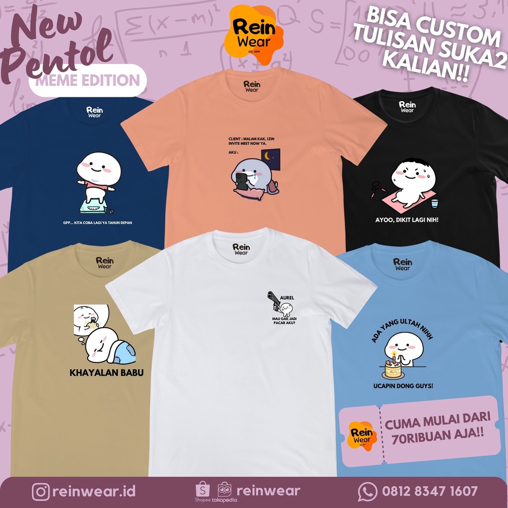 READY Kaos Pentol Quby Sticker Tumblr Tee Love Diet HP Ulang Tahun Baju Tshirt Katun Custom Satuan M
