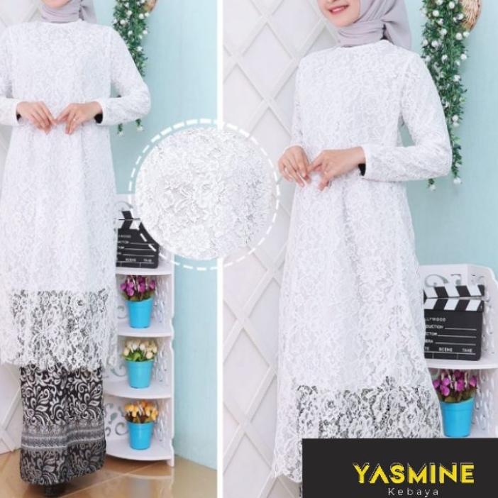 ➸ KEBAYA BROKAT TUNIK MODERN / SET TUNIK PUTIH BRUKAT MUSLIM / SETELAN KEBAYA BRUKAT JUMBO / KEBAYA 