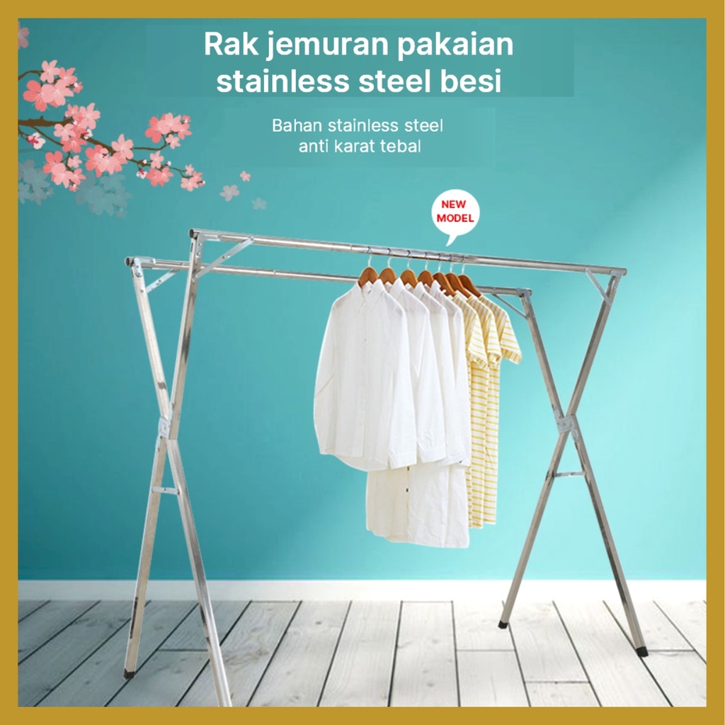 Jemuran Baju Lipat Stainless Steel Jemuran Pakaian Anti Karat Kuat Jemuran Portable Outdoor Indoor