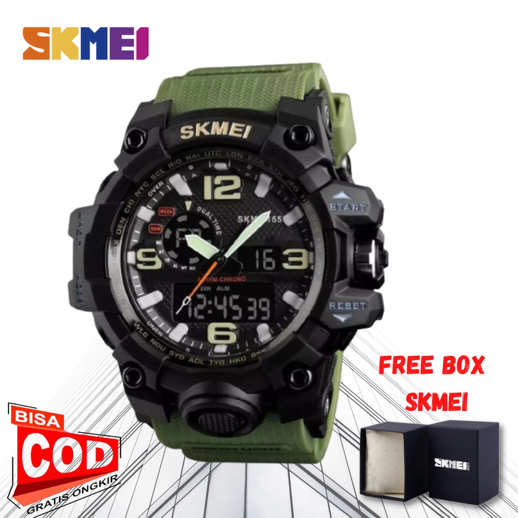 PROMO Jam Tangan Pria Digital Analog Sport SKMEI 1155 Tali Rubber Double Time