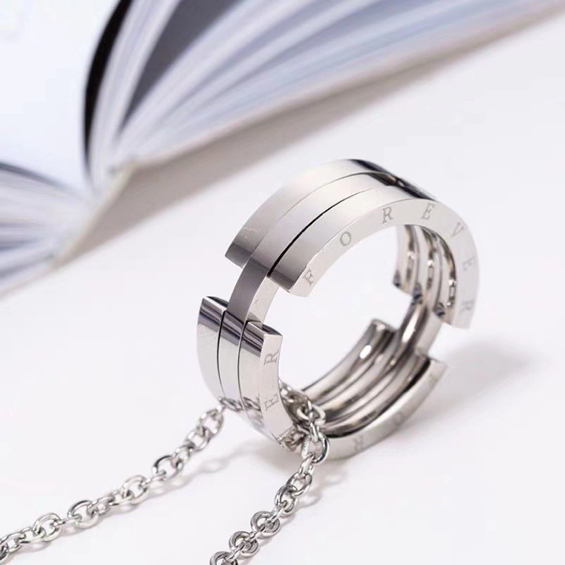 Kalung Cincin Bahan Titanium Steel Dapat Ditarik | Kalung Pendek Bahan Stainless Steel Dapat Dilipat | Anti Air / Alergi