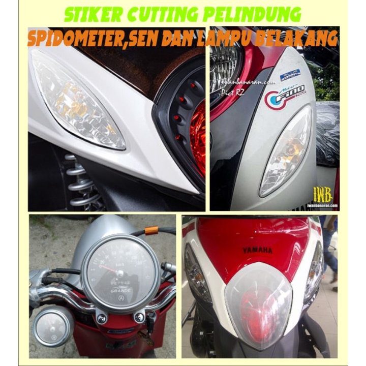 stiker variasi pelindung mika spidometer,sen dan lampu belakang motor fino