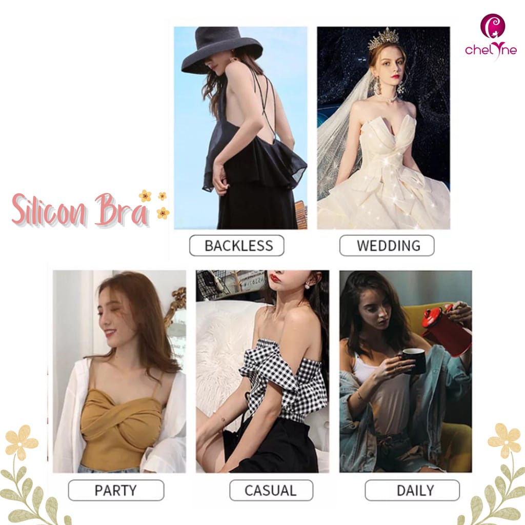 Bra Silicon Chelyne Push Up Bra P5 Dengan Box (PREMIUM) - Lem Perekat FreeBra (Termasuk Tali Transparan)