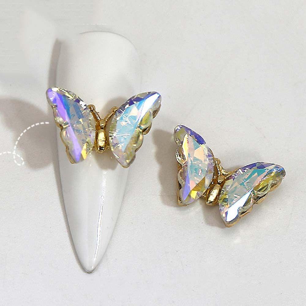 AUGUSTINA Agustina Butterfly Nail Rhinestones Wanita 3D Nail Art Drills Manicure Aksesoris Aurora Butterfly Pearl Nail Chain