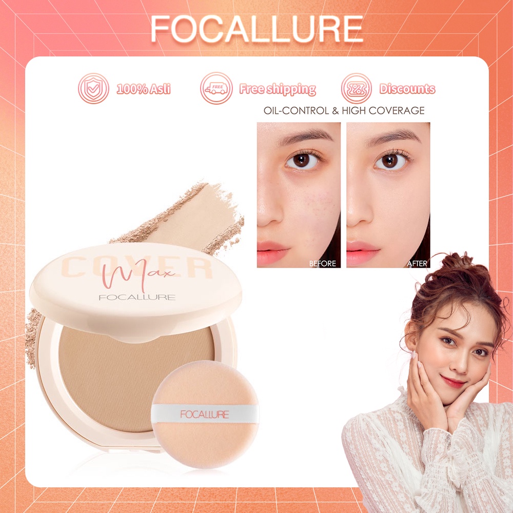 [BPOM] FOCALLURE Oil-Control Bedak Padat Fine Power Bedak Padat Glowing Tahan Air Dan Tahan Lama