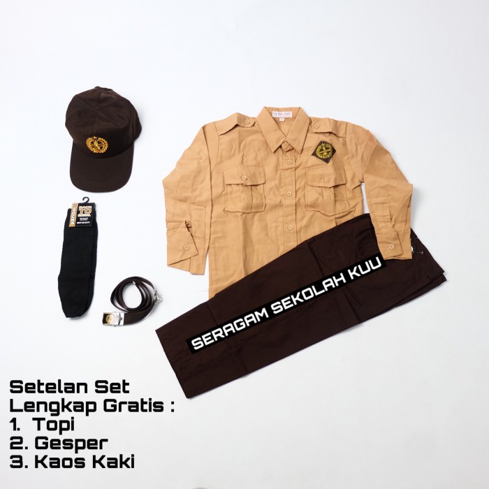 Setelan Lengkap Pramuka Seragam Sekolah SD Baju Panjang Celana Cowok - KELAS 1