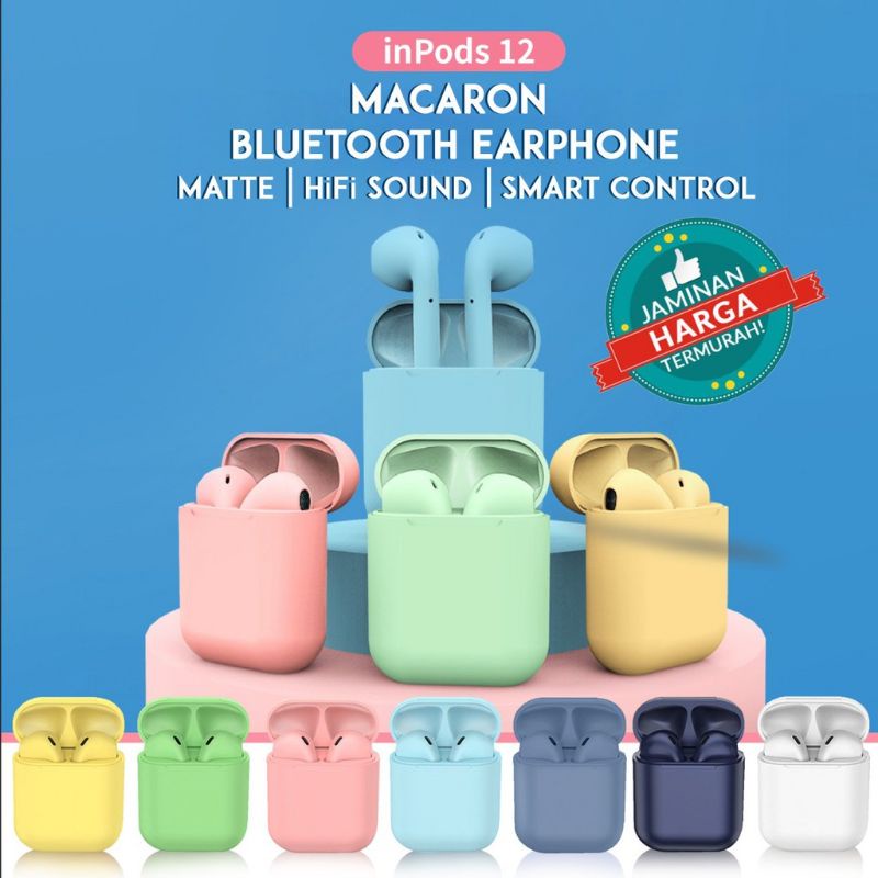 Headset Bluetooth Inpods 12 i12 Macaron TWS Inpod Headset Wireless Sport Earphone Wireless Speaker Tanpa Kabel Baru