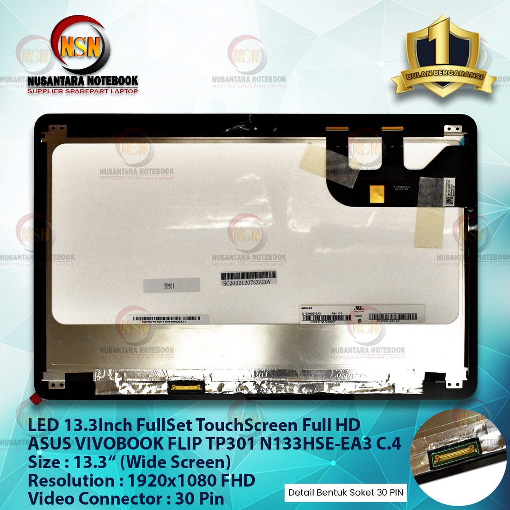 LCD LED 13.3 FullHD 30Pin FULLSET TOUCHSCREEN ASUS VIVOBOOK FLIP TP301 N133HSE-EA3 C.4