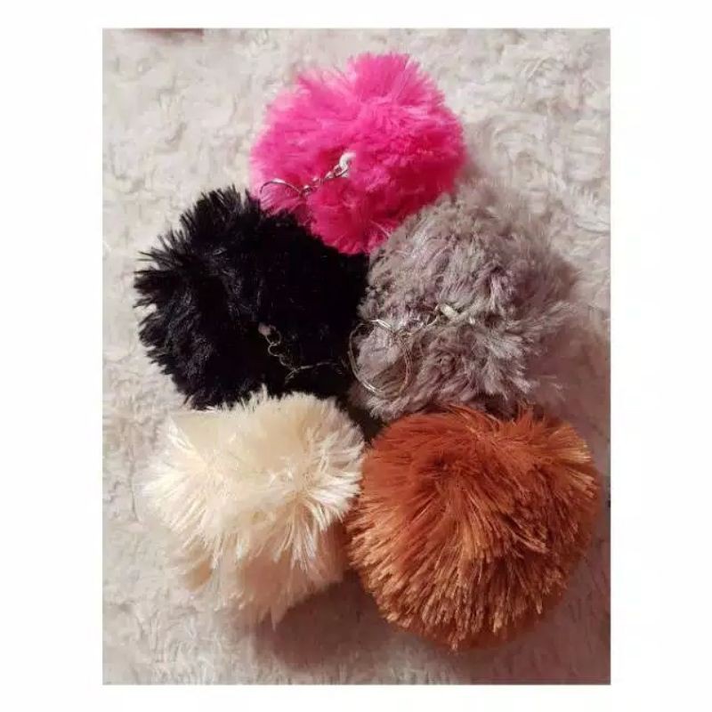 Aksesoris Gantungan Tas Wanita PomPom &amp; Gantungan Kunci Bahan Bulu Korea BISA COD